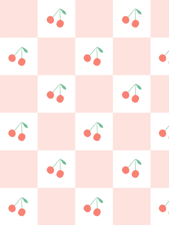 'Cherry Check' Wallpaper by Meri Meri - Pink