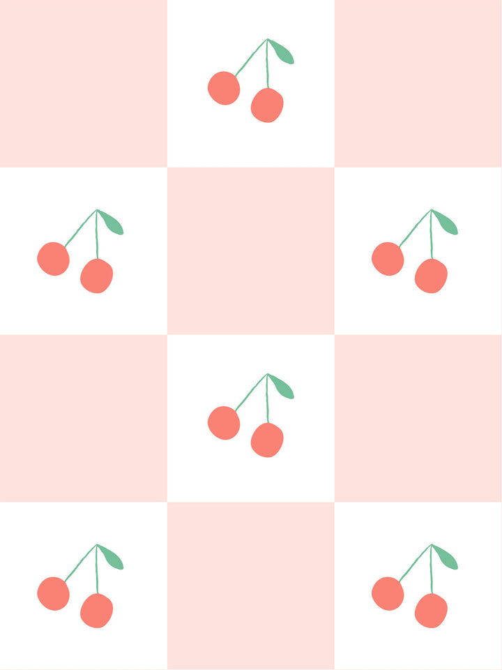 'Cherry Check' Wallpaper by Meri Meri - Pink