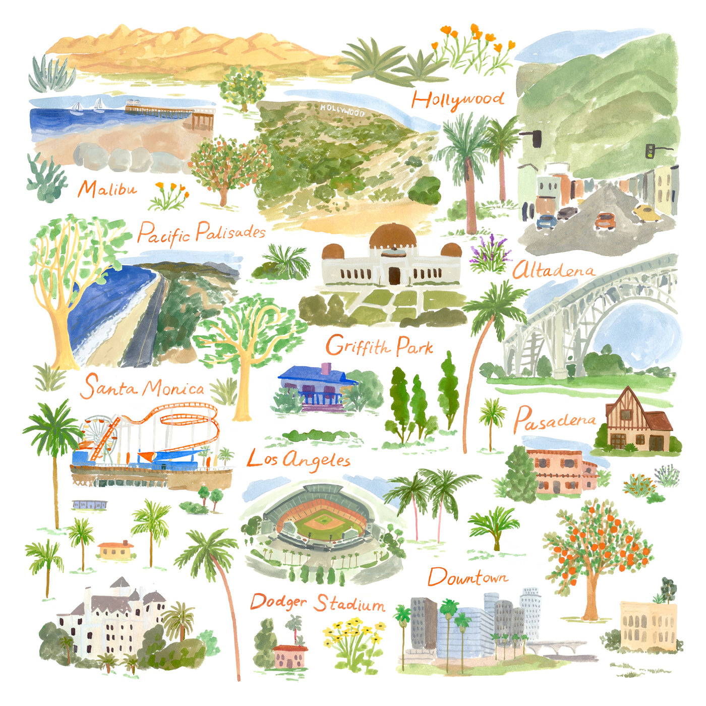 LA Landmarks Art Print