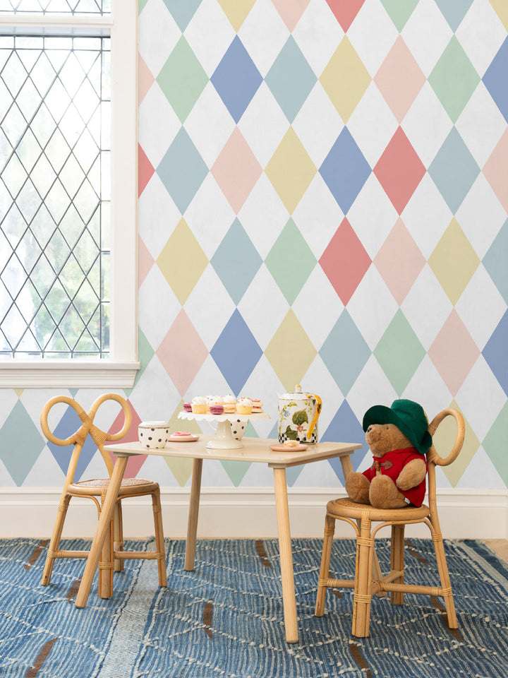 'Colourful Harlequin' Wallpaper by Meri Meri - Multi