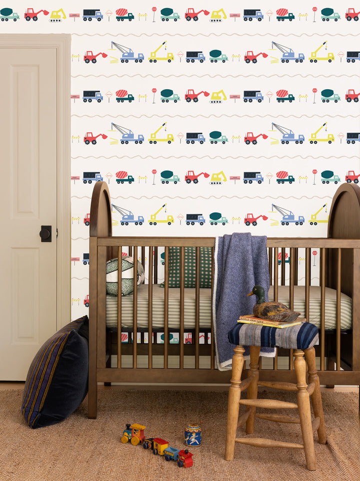 'Construction Stripe' Wallpaper by Meri Meri - Beige
