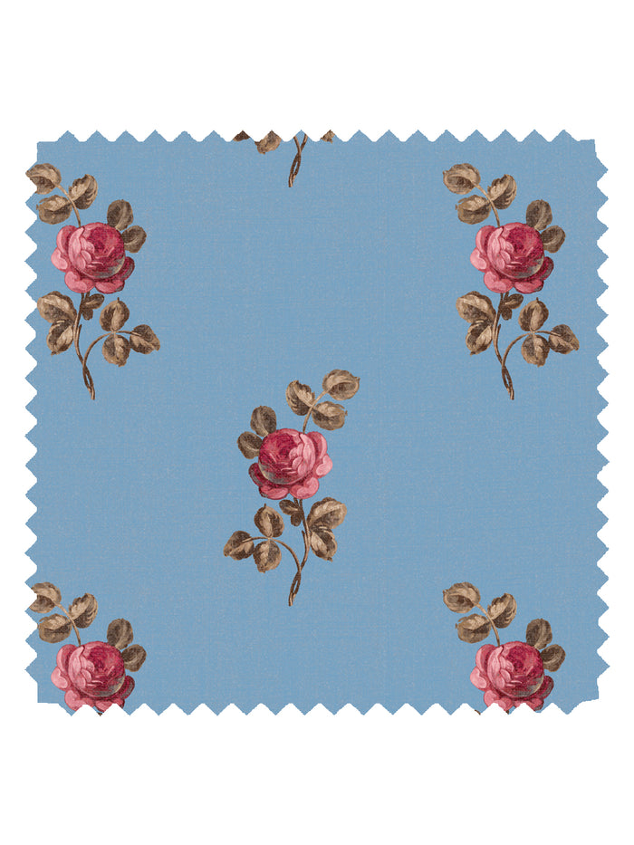 'Corsage' Linen Fabric by Clare V. - Azure Rose