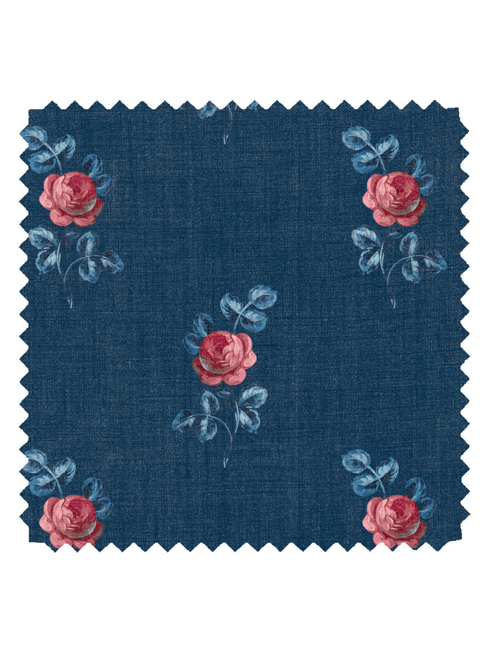 'Corsage' Linen Fabric by Clare V. - Navy Rose