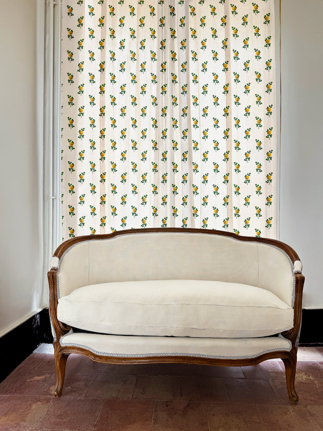 'Corsage' Linen Fabric by Clare V. - Yellow Green