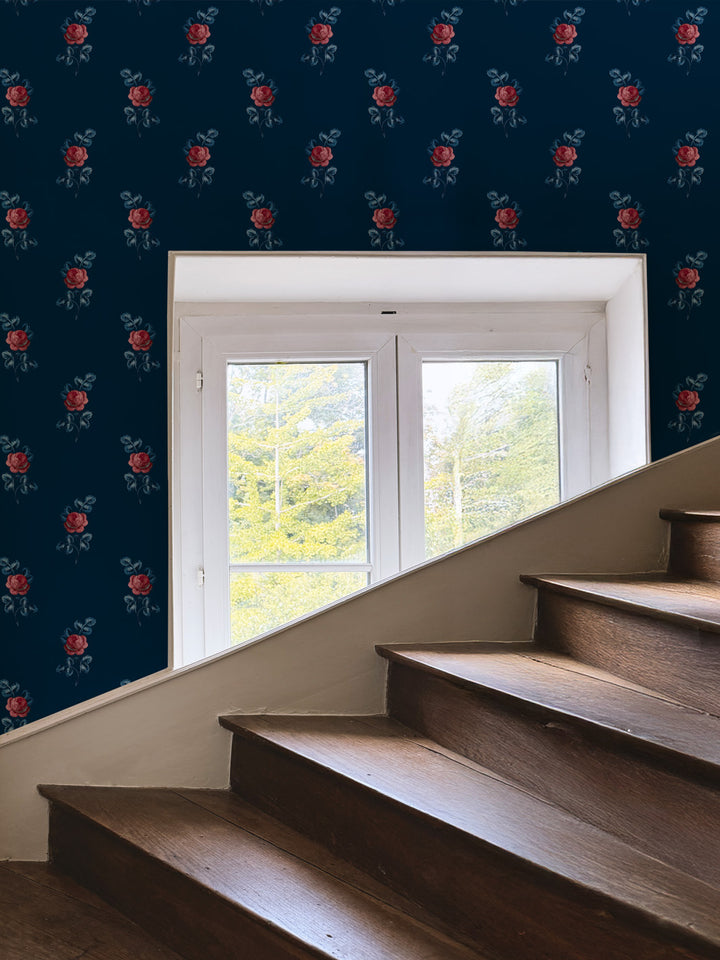 'Corsage' Wallpaper by Clare V. - Navy Rose