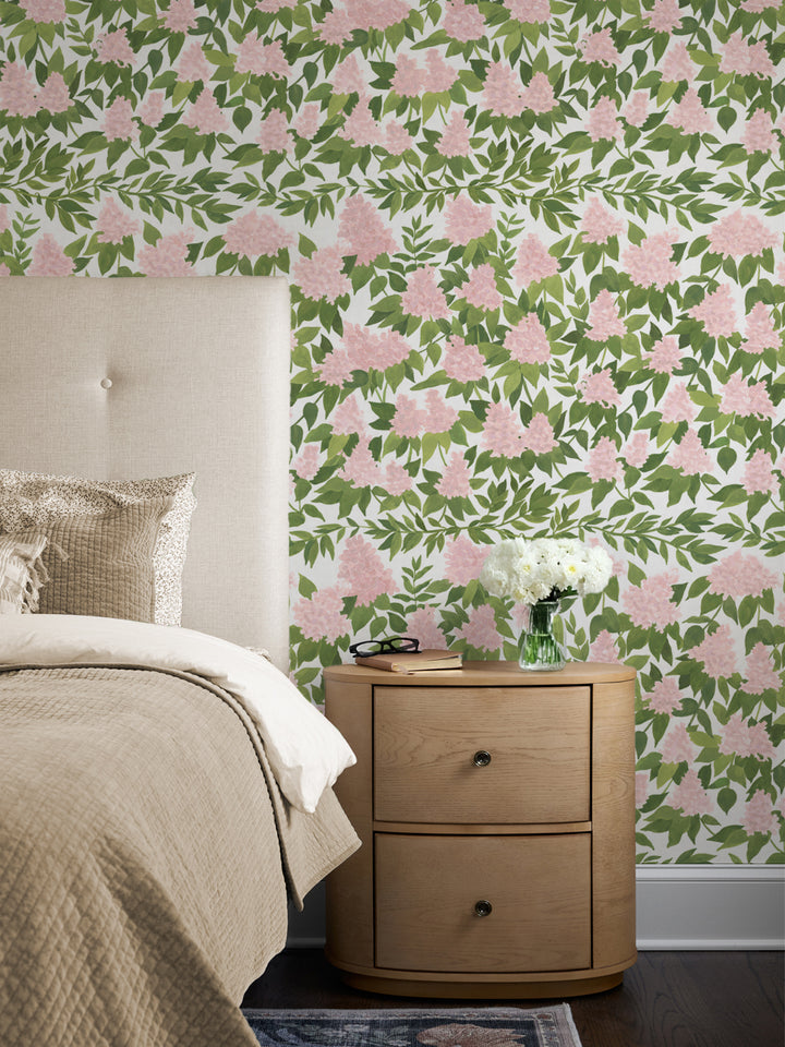 'Cottage Bloom' Wallpaper in Blush - Room Scene