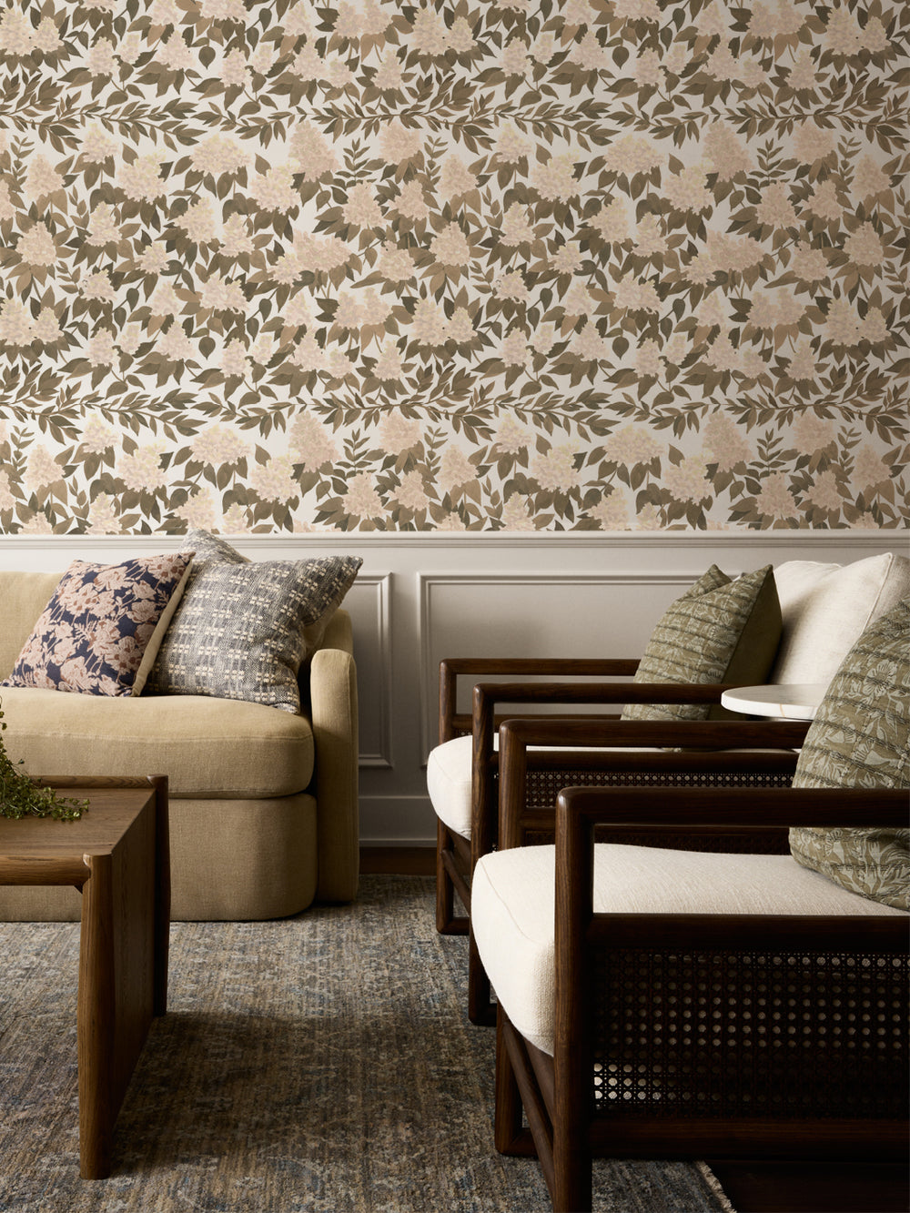 'Cottage Bloom' Wallpaper in Ivory Ash - Room Scene