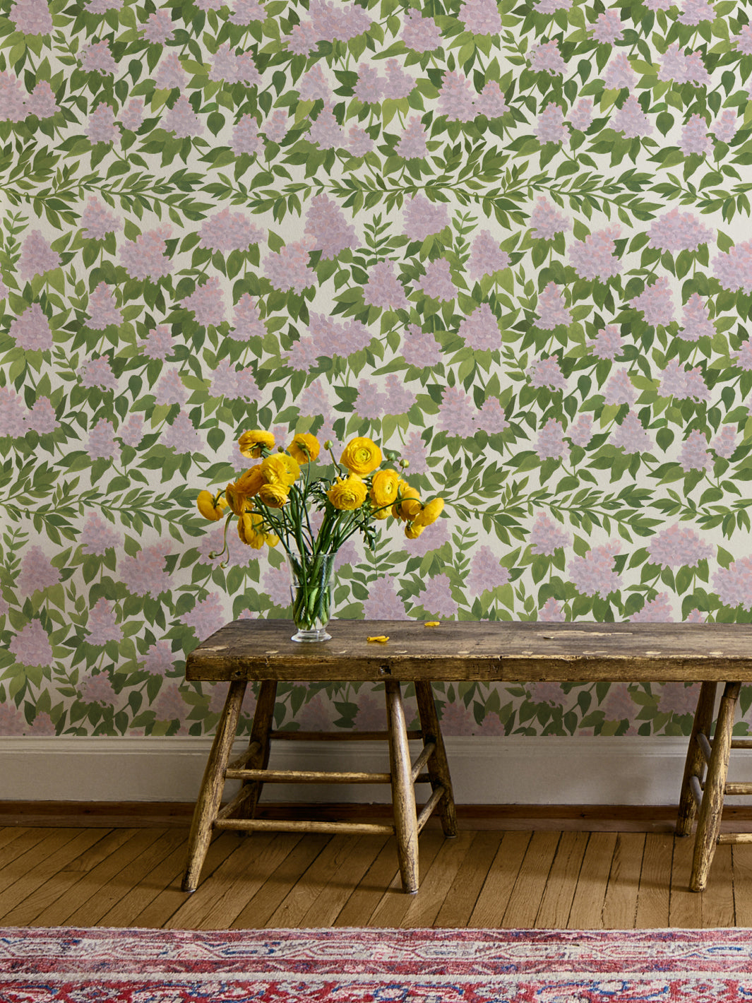 'Cottage Bloom' Wallpaper in Lavender - Room Scene