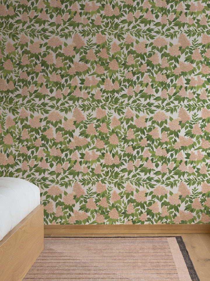 'Cottage Bloom' Wallpaper in Peach - Room Scene