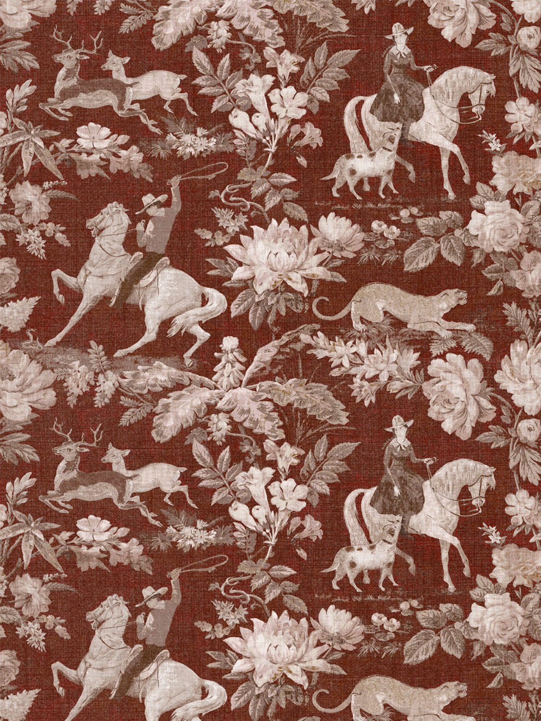 'Cowboy Toile' Linen Fabric by Nathan Turner - Antique Red