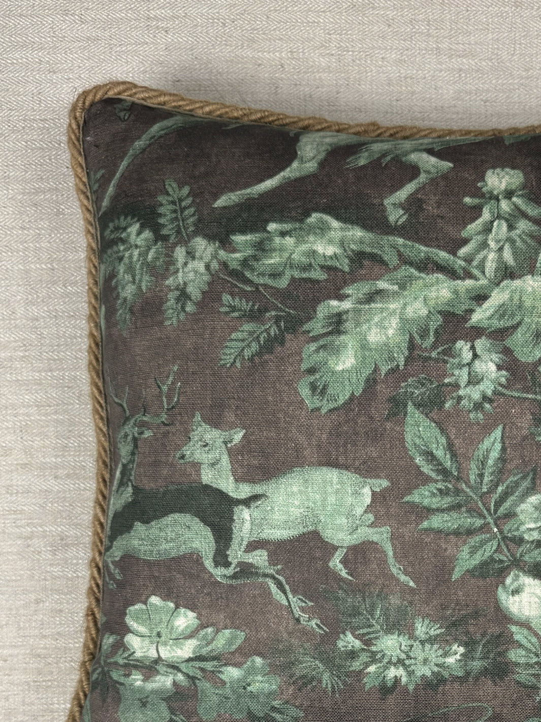 'Cowboy Toile' Linen Fabric by Nathan Turner - Moss Brown