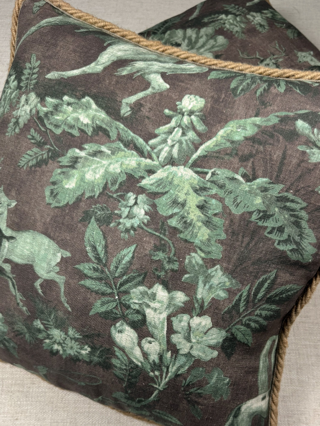 'Cowboy Toile' Linen Fabric by Nathan Turner - Green Blue