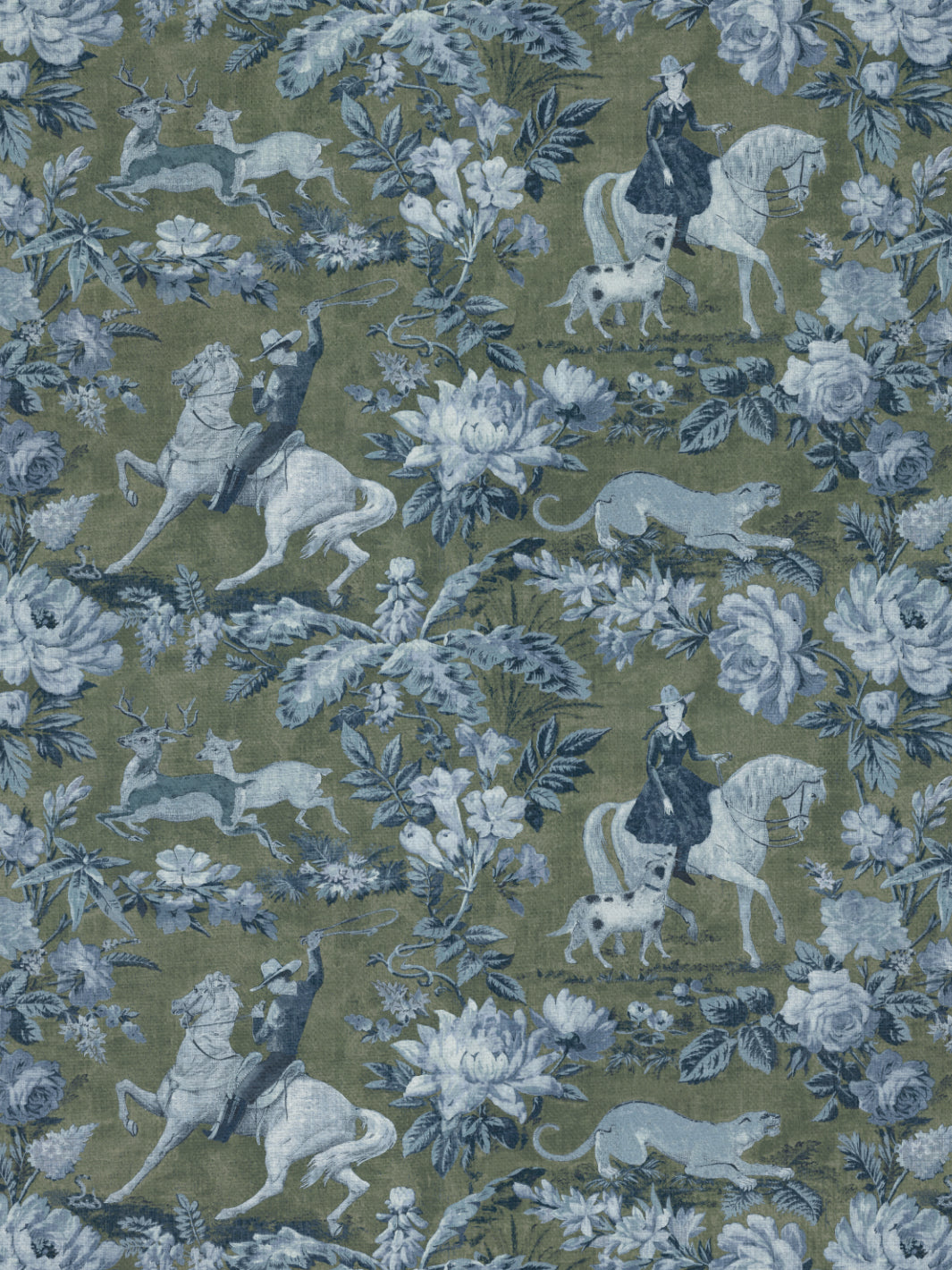 Cowboy Toile' Linen Fabric by Nathan Turner - Army Green