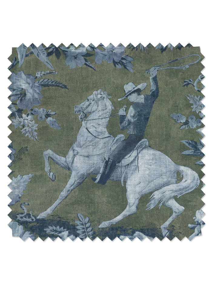 Cowboy Toile' Linen Fabric by Nathan Turner - Army Green