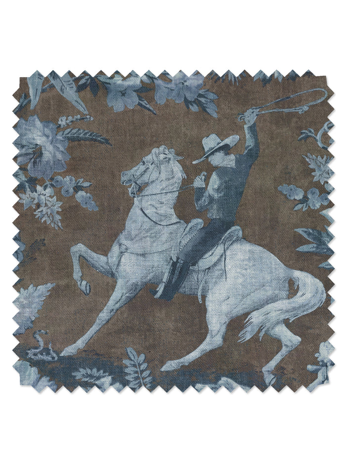 Cowboy Toile' Linen Fabric by Nathan Turner - Blue Brown
