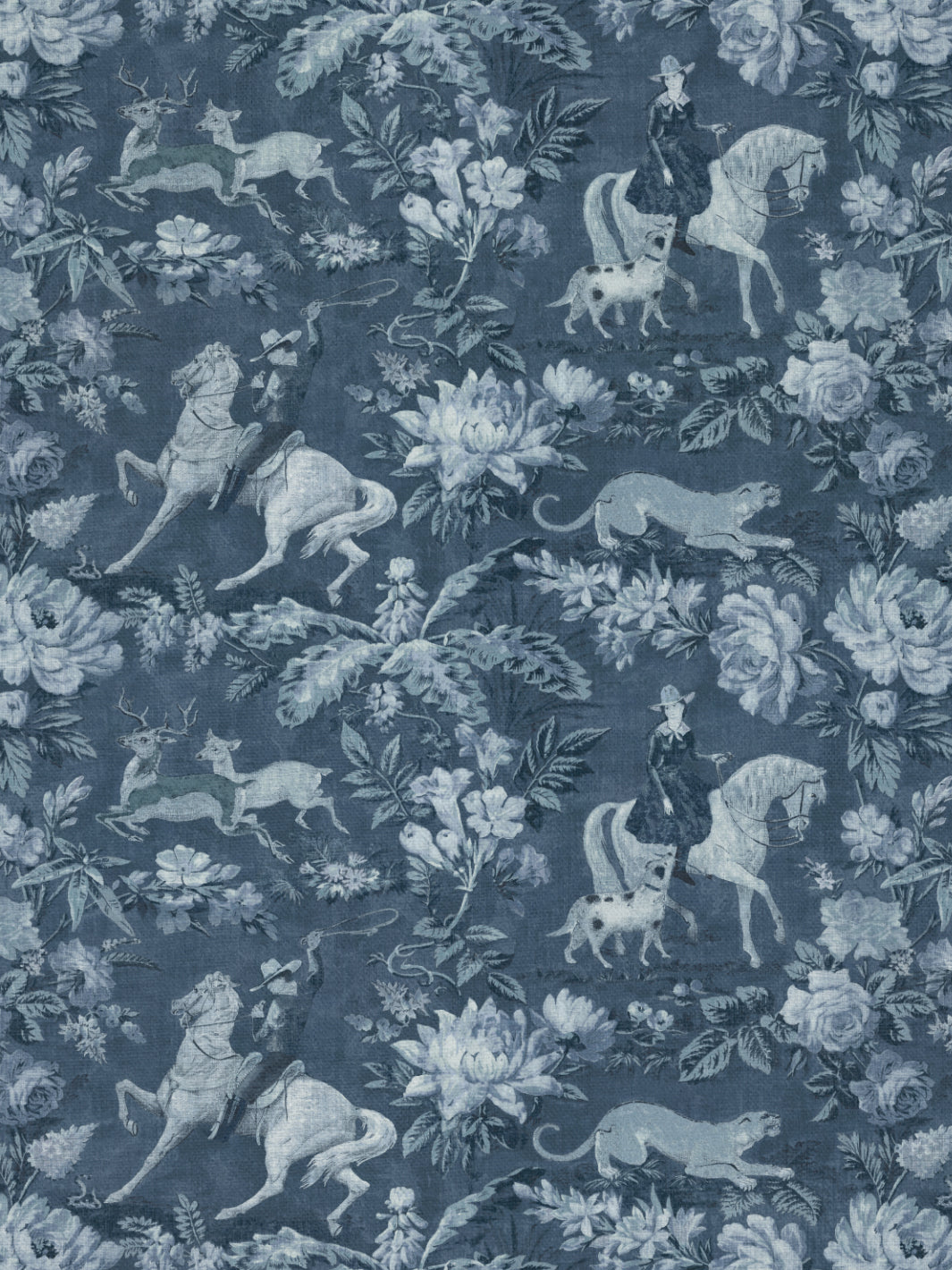 Cowboy Toile' Linen Fabric by Nathan Turner - Blue