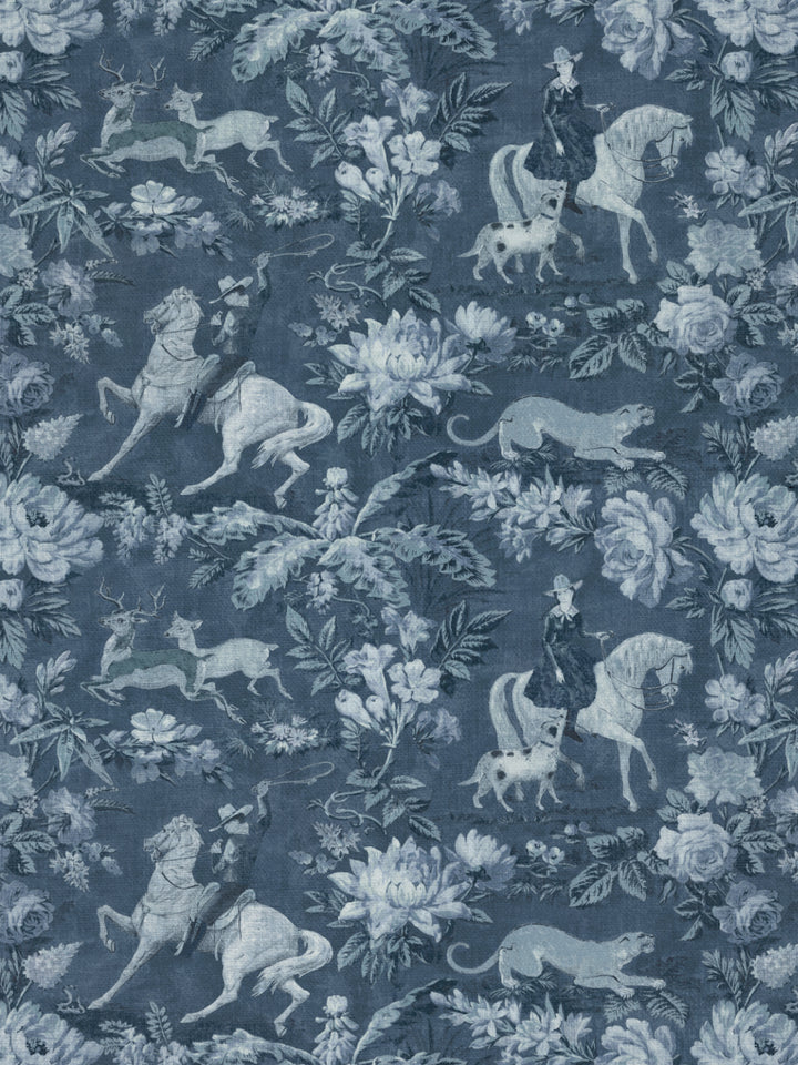 Cowboy Toile' Linen Fabric by Nathan Turner - Blue