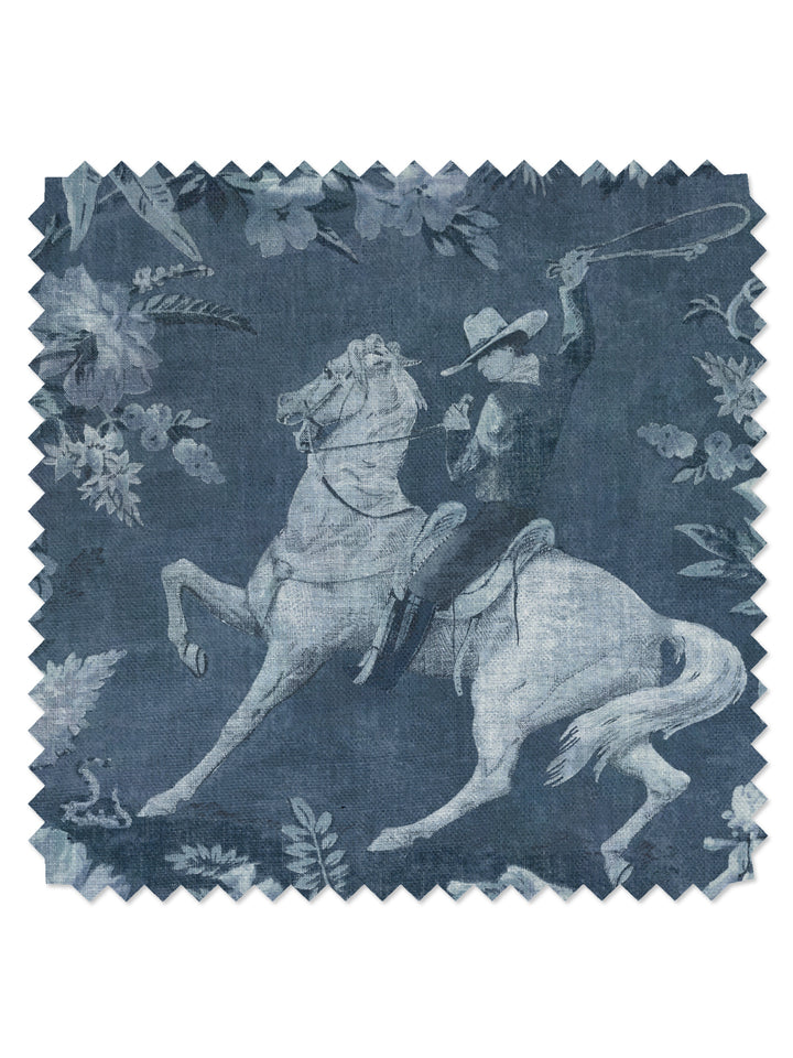 Cowboy Toile' Linen Fabric by Nathan Turner - Blue