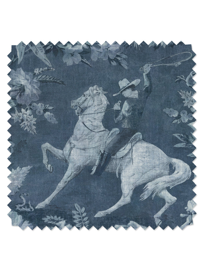 Cowboy Toile' Linen Fabric by Nathan Turner - Blue