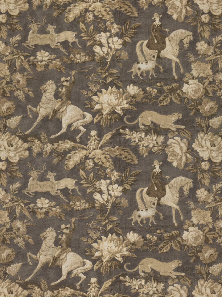Cowboy Toile' Linen Fabric by Nathan Turner - Gold Brown