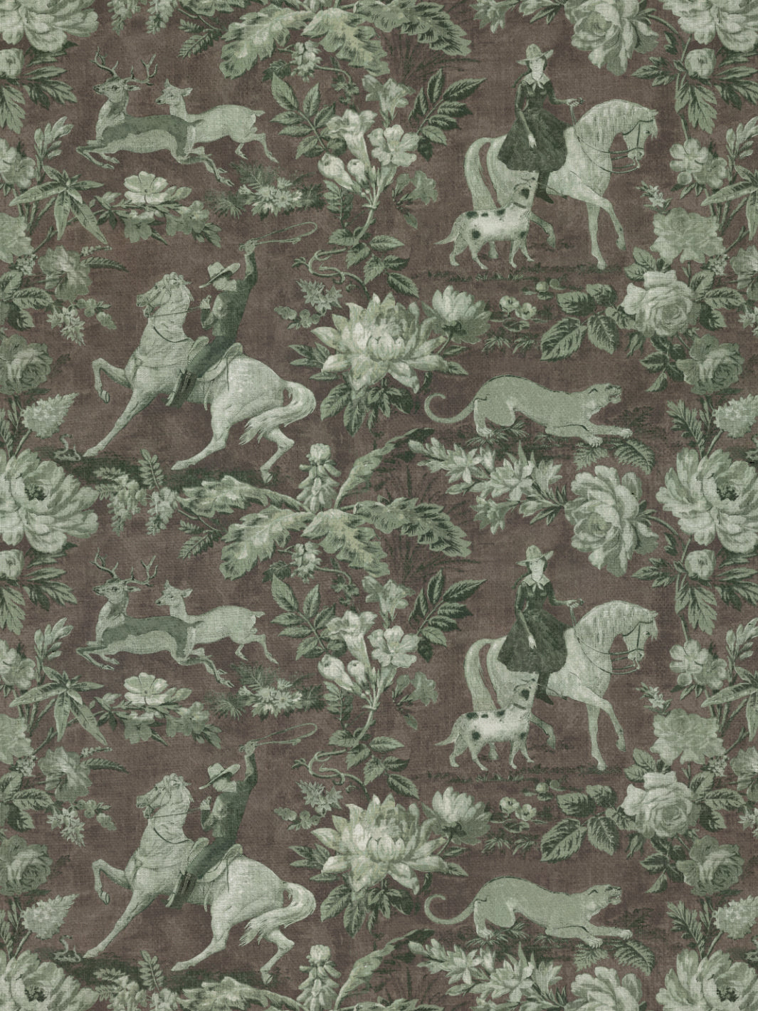 Cowboy Toile' Linen Fabric by Nathan Turner - Moss Brown