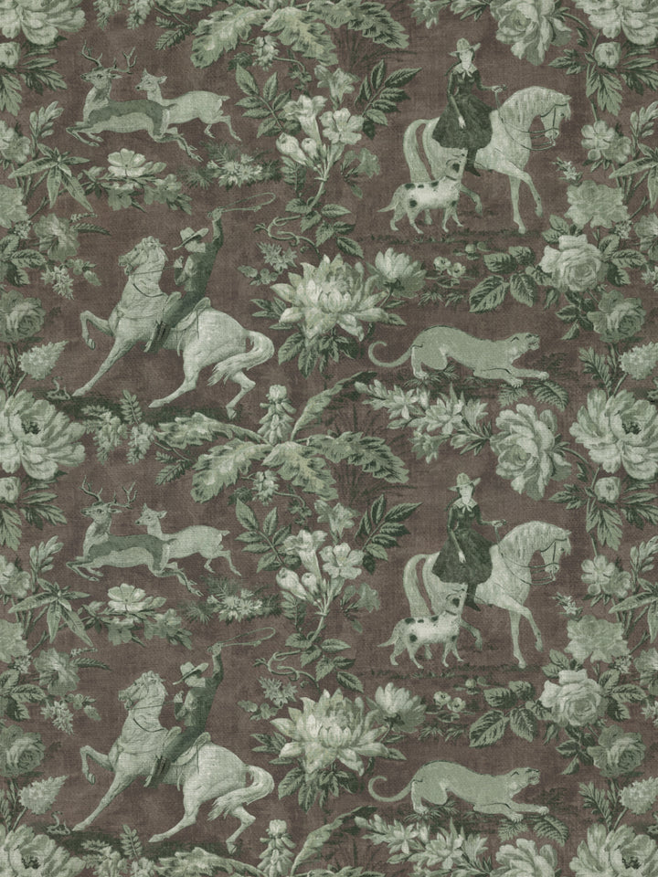 Cowboy Toile' Linen Fabric by Nathan Turner - Moss Brown