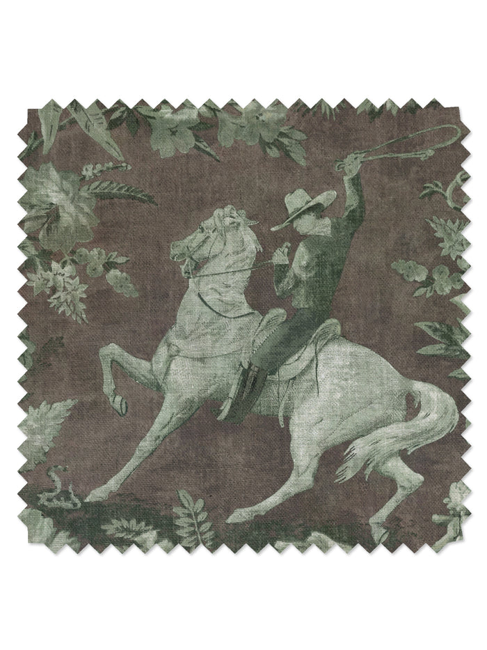 Cowboy Toile' Linen Fabric by Nathan Turner - Moss Brown