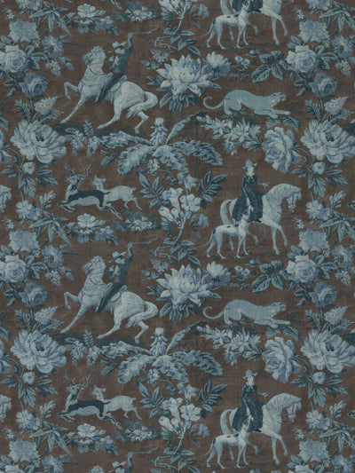 'Cowboy Toile' Linen Fabric by Nathan Turner - Blue Brown