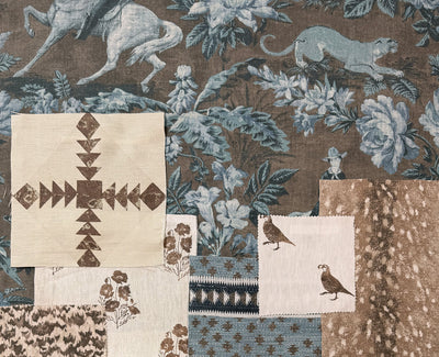 'Cowboy Toile' Linen Fabric by Nathan Turner - Blue Brown