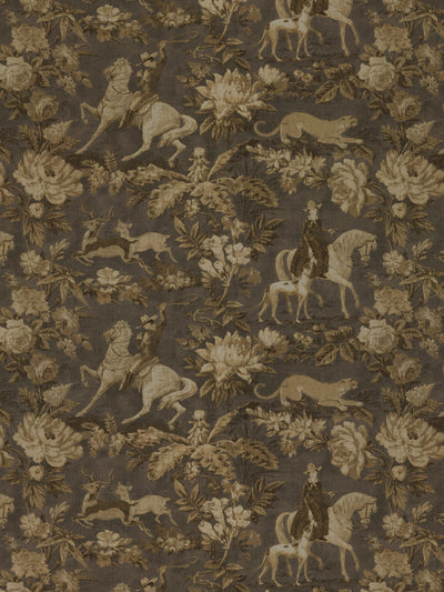 'Cowboy Toile' Linen Fabric by Nathan Turner - Gold Brown