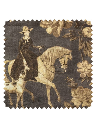 'Cowboy Toile' Linen Fabric by Nathan Turner - Gold Brown