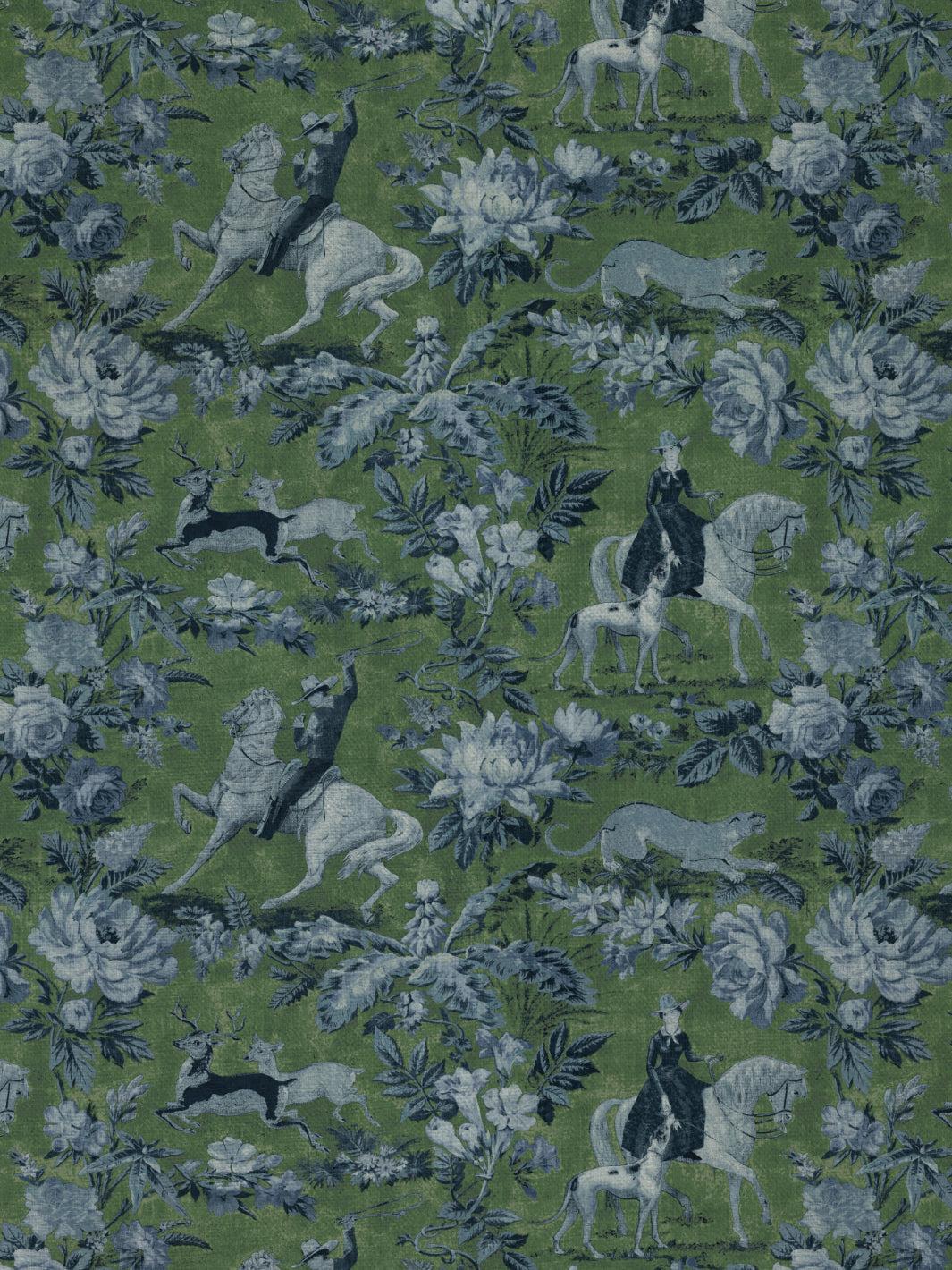 'Cowboy Toile' Linen Fabric by Nathan Turner - Green Blue