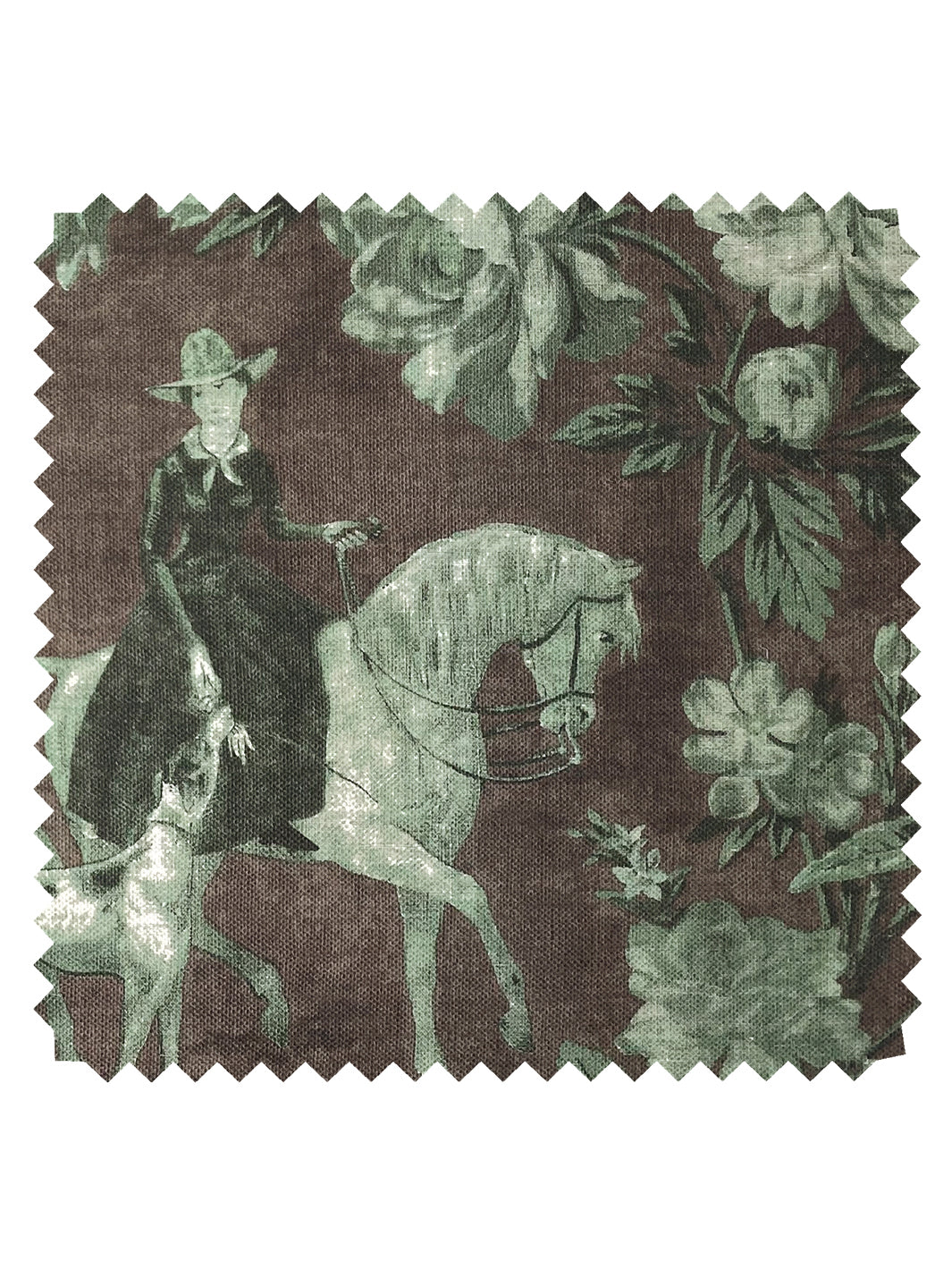 'Cowboy Toile' Linen Fabric by Nathan Turner - Moss Brown