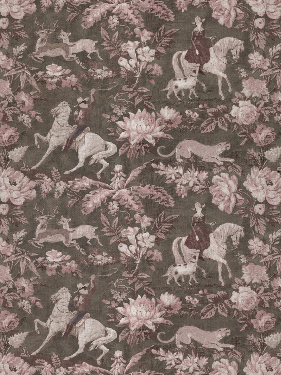 Cowboy Toile' Linen Fabric by Nathan Turner - Pink Brown
