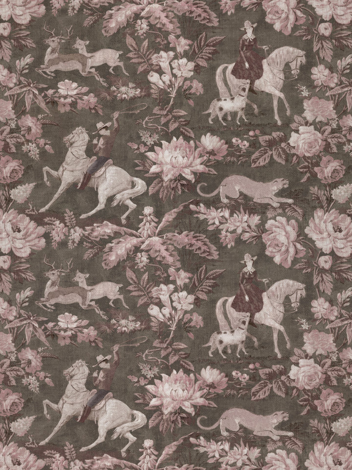 Cowboy Toile' Linen Fabric by Nathan Turner - Pink Brown