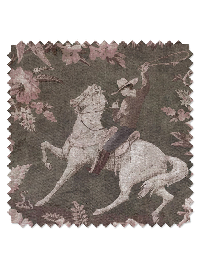 Cowboy Toile' Linen Fabric by Nathan Turner - Pink Brown