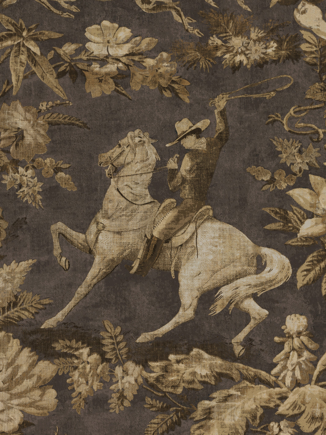 'Cowboy Toile' Wallpaper by Nathan Turner - Gold Brown