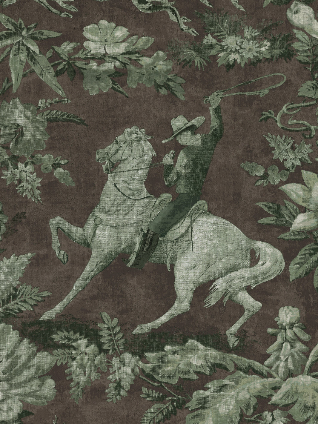 'Cowboy Toile' Wallpaper by Nathan Turner - Moss Brown
