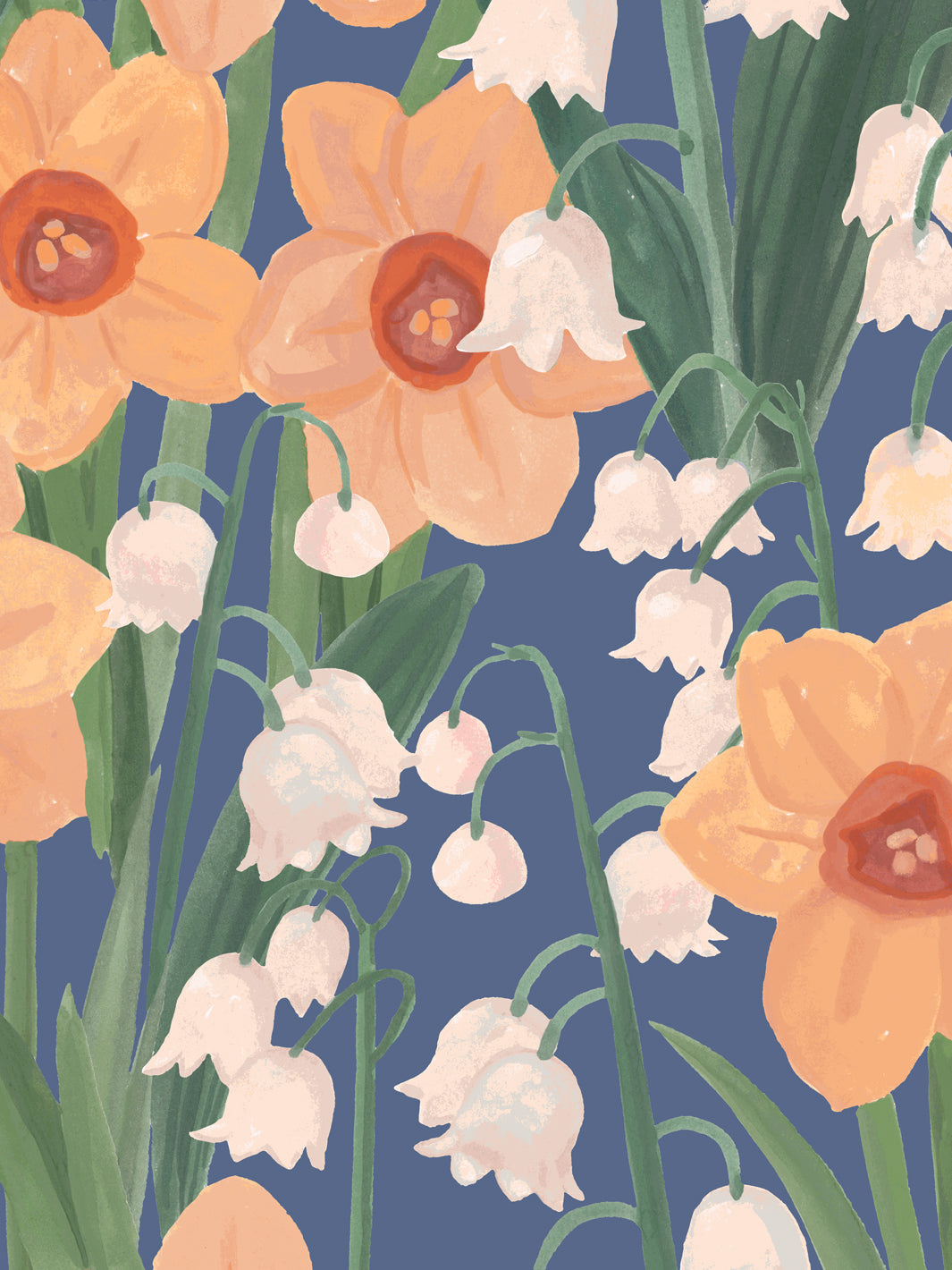 'Daffodil Field' Wallpaper in Blue - Detail Close-Up