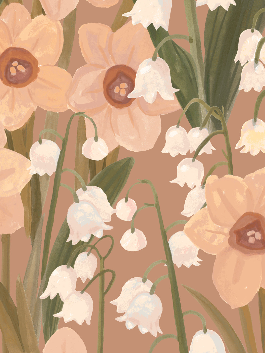 'Daffodil Field' Wallpaper in Camel - Detail Close-Up