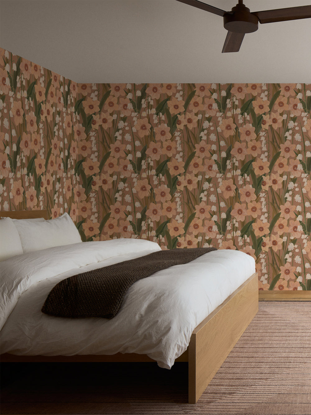 'Daffodil Field' Wallpaper in Camel - Room Scene