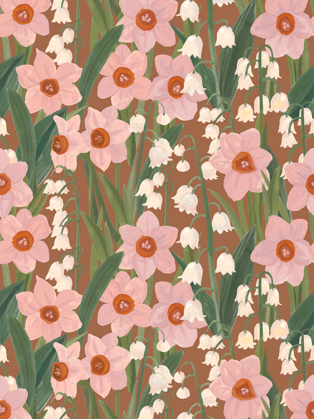 'Daffodil Field' Wallpaper in Caramel Rose - Design Pattern