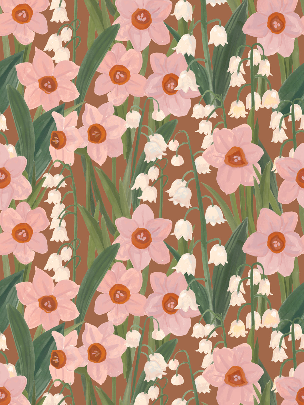 'Daffodil Field' Wallpaper in Caramel Rose - Design Pattern