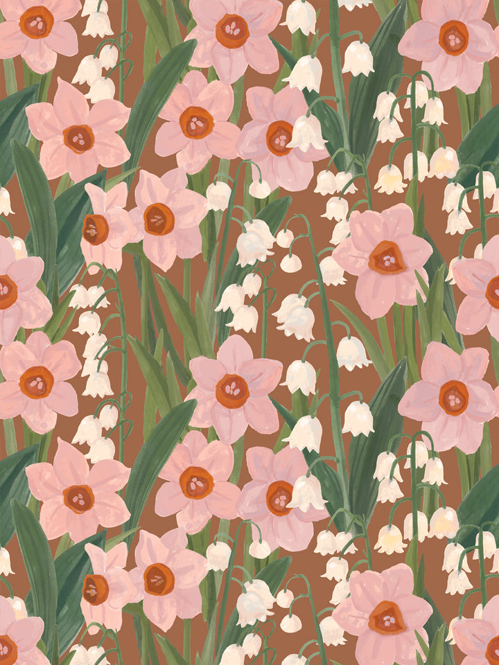 'Daffodil Field' Wallpaper in Caramel Rose - Design Pattern