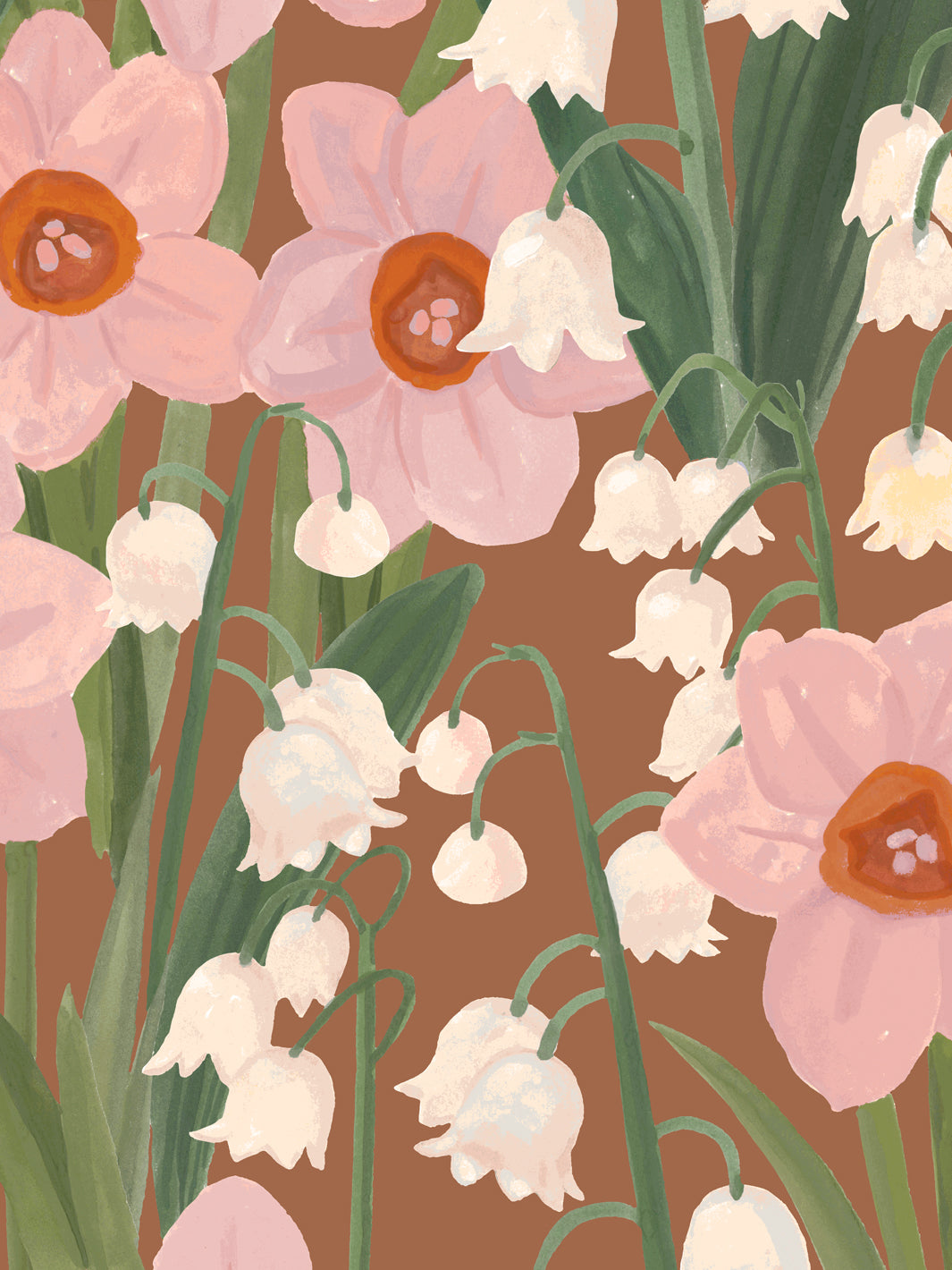 'Daffodil Field' Wallpaper in Caramel Rose - Detail Close-Up