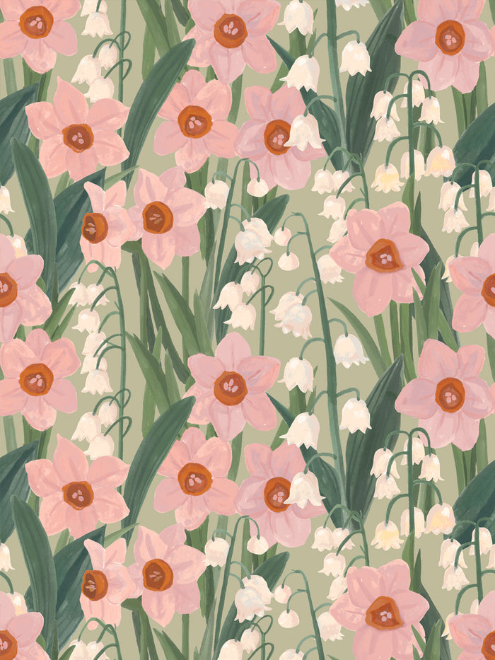 'Daffodil Field' Wallpaper by Wallshoppe - Green Rose