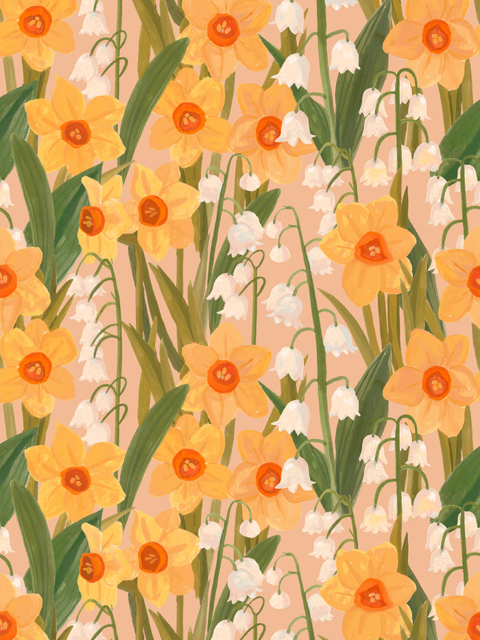 'Daffodil Field' Wallpaper by Wallshoppe - Peach
