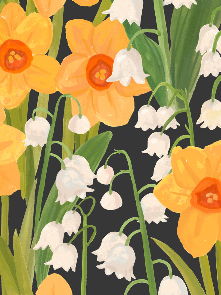 'Daffodil Field' Wallpaper in Slate - Detail Close-Up
