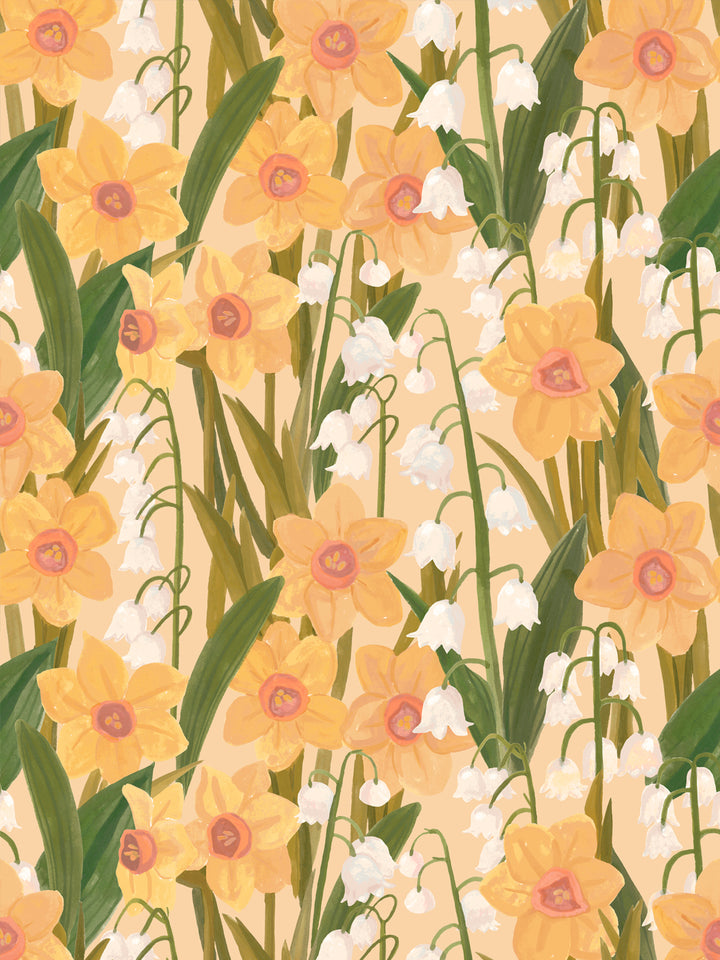 'Daffodil Field' Wallpaper in Soft Yellow - Design Pattern
