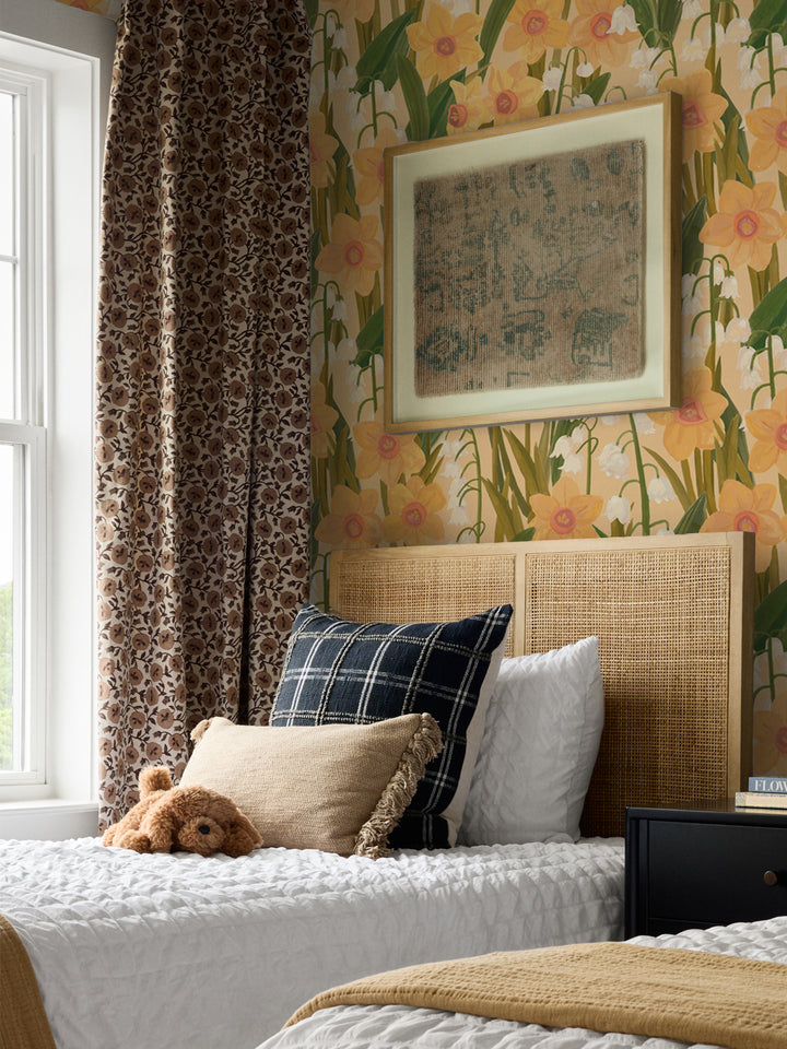'Daffodil Field' Wallpaper in Soft Yellow - Room Scene